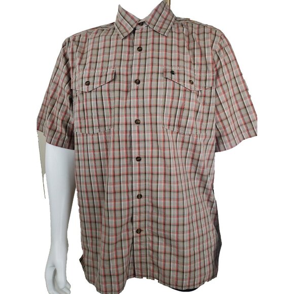 Carhartt Relaxed Fit Plaid Shirt Mens Large Tan Cotton Blend Short Sleeve 100392 - Picture 1 of 10